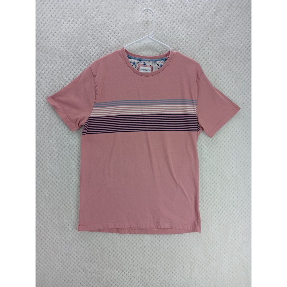 Denim & Flower Ricky Singh Men's Large Pink Striped Short Sleeve T-Shirt